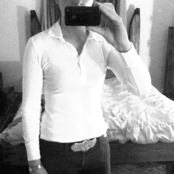 White long sleeved Polo-style shirt