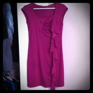 Plum dress with rouge and ruffle detail