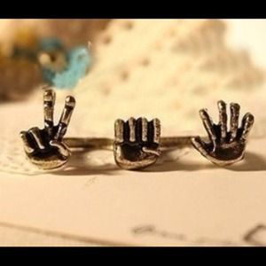 New! Vintage bronze paper scissor rock ring!