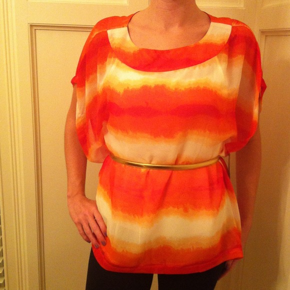 Tops - NWT! OBO! Orange & White blouse!