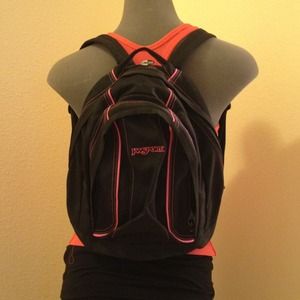 Jansport Mini hot pink and black 2 pocket backpack