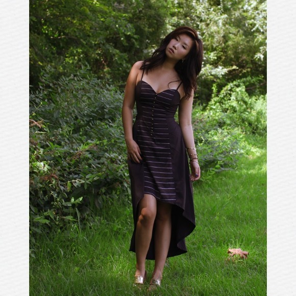 Black cut out high low dress