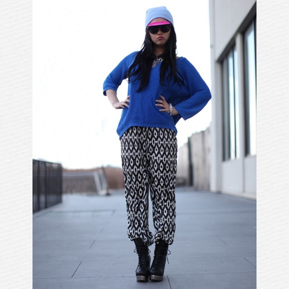 Cobalt blue over shoulder knit sweater