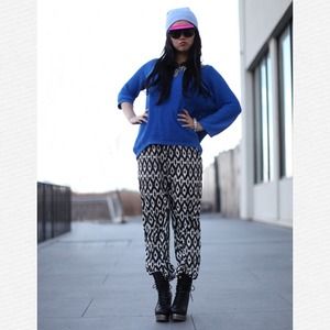 Cobalt blue over shoulder knit sweater