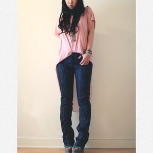 Aztec print flare denim pants