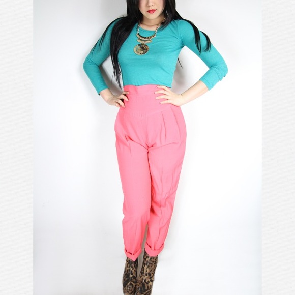 Vintage high waisted salmon skinny slacks