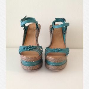 Teal wedge espadrilles