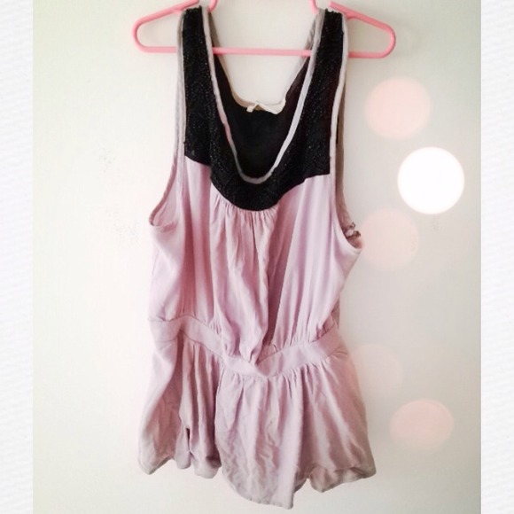 Taupe top with black bead detail
