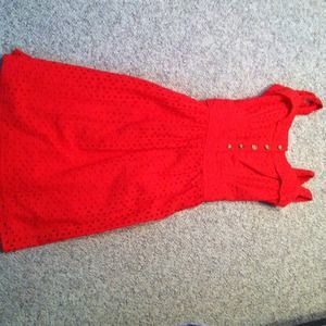 Red eyelet sun dress