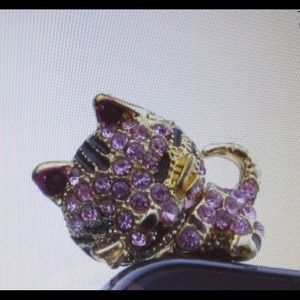 Gold Kitty w Purple Rhinestones Charm