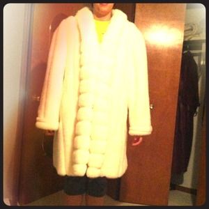 White faux fur coat