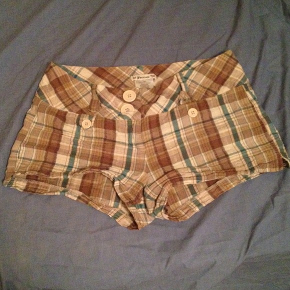 Blue and brown plaid shorts