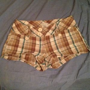 Blue and brown plaid shorts