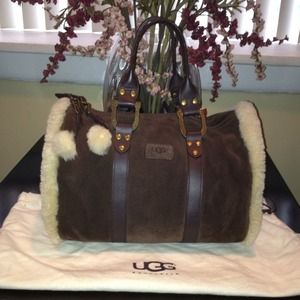UGG AUSTRALIA LARGE BROWN SUEDE & SHEARLING BAG