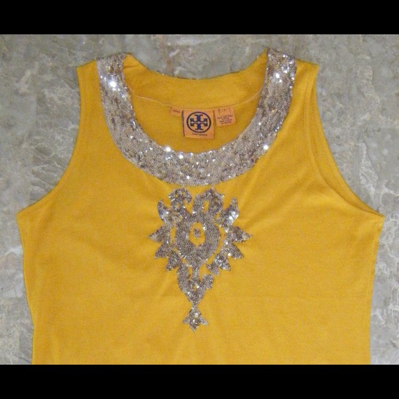 😄SOLD😄😄Titan Tory  burch yellow&silver sequin s - Picture 2 of 4