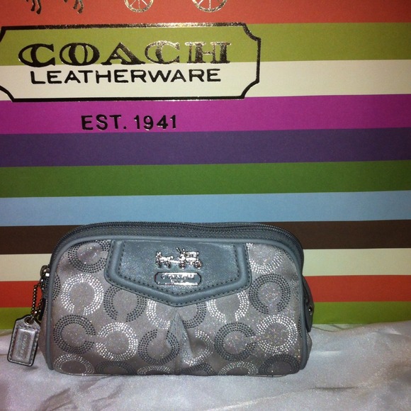 Authentic Coach Chelsea gray/silver cosmetic bag.