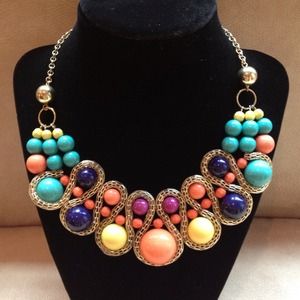 Gold & Multi color beaded snake necklace.