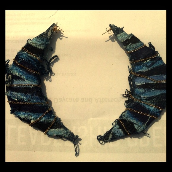 Distressed half moon denim earrings by Rhude - Picture 1 of 1