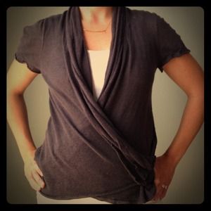 Anthropologie Navy Wrap Linen Blouse