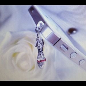 Silver glass slipper with red