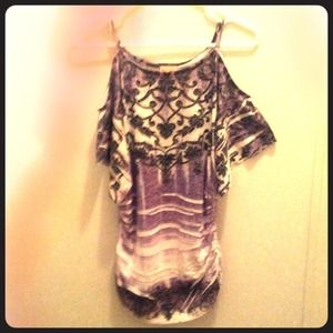 Purple, fitted, open shoulder top