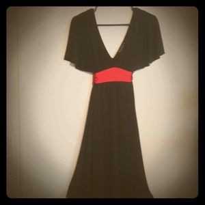 Black dress with red silk ribbon