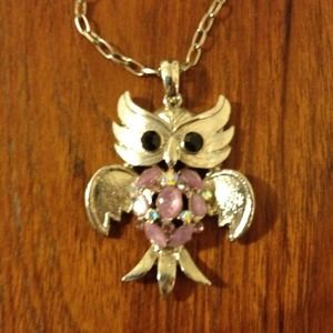 Owl Necklace with Purplish Stones