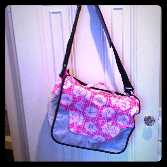 **price reduced**Gray/Pink Hibiscus messenger bag
