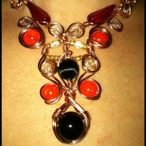 Wire wrapped copper on assorted fancy beads. - Picture 1 of 1