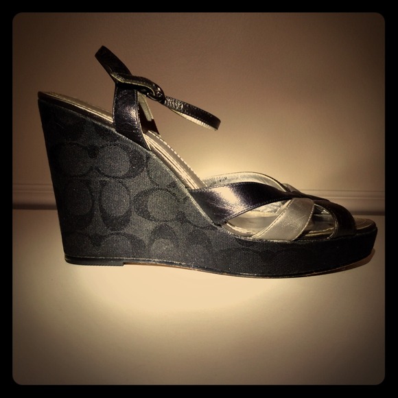 Coach Black Wedge Sandals