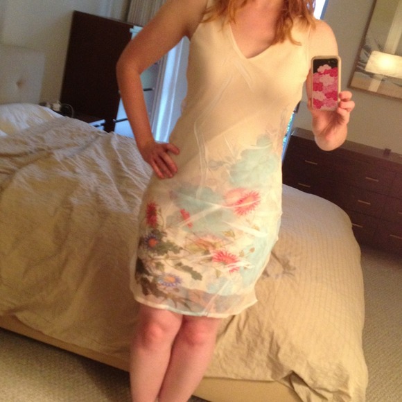 REDUCED again - cream dress with floral pattern