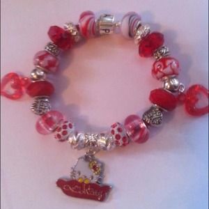 Yellow Bow Red Hello Kitty Hearts Charm Bracelet