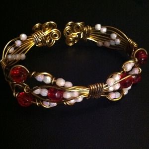 Golden vintage beaded cuff bracelet