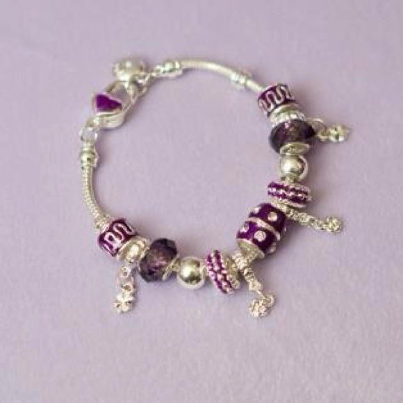 Deep Purple Enamel European Charm Bracelet