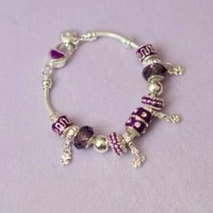 Deep Purple Enamel European Charm Bracelet