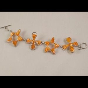 Tangerine Burst Flowers & Stars Wire Wrap Braclet