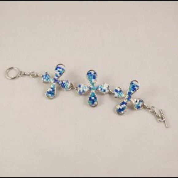 Multi Blue & White Flower Wire Wrap Bracelet