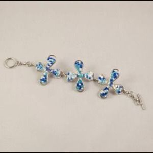 Multi Blue & White Flower Wire Wrap Bracelet