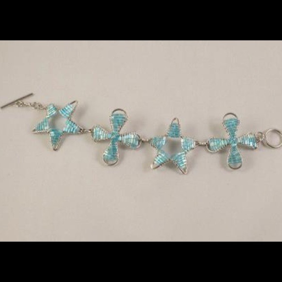Aqua Illusion Flowers & Stars Wire Wrap Bracelet