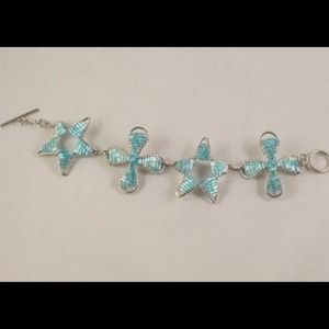 Aqua Illusion Flowers & Stars Wire Wrap Bracelet
