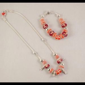 Burnt Orange & Red Enamel Charm Bracelet/Necklace