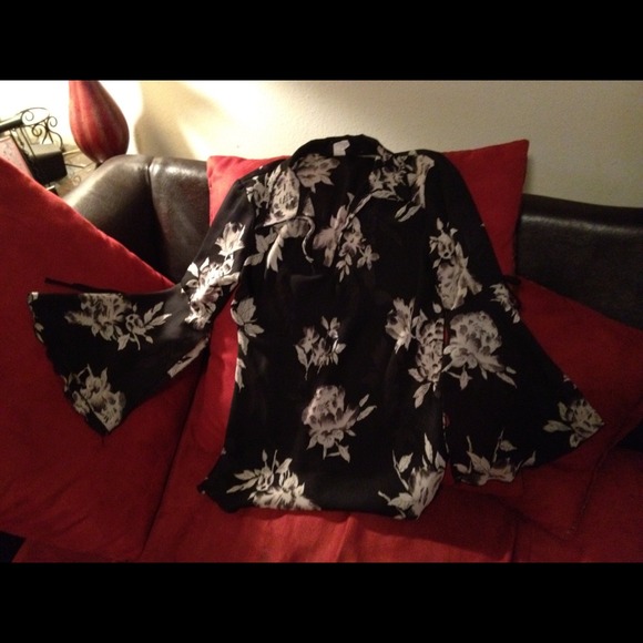 Sheer black with off white flower prints