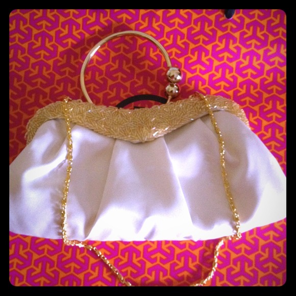 Sparkly Beige white Jessica McClintock clutch - Picture 1 of 2