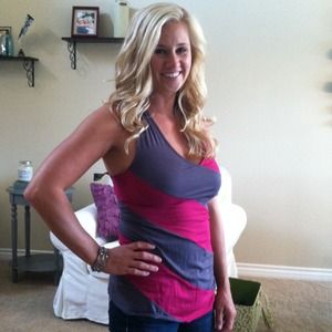 Pink/gray striped top