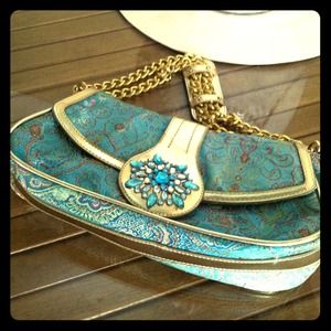 **SOLD Beautiful embellished gold/aqua purse