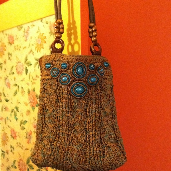 👍Reduced👍 raffia & wood bag