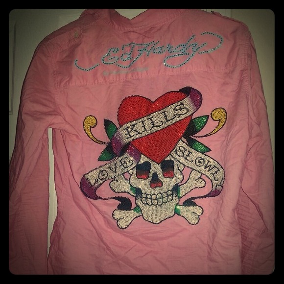 ✨Reduced✨Pink Ed hardy button down shirt