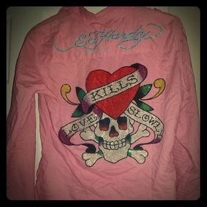 ✨Reduced✨Pink Ed hardy button down shirt