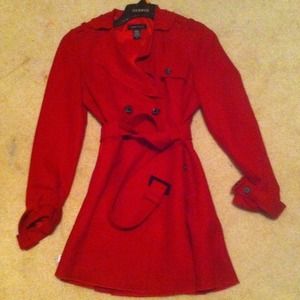 Red wool belted coat.