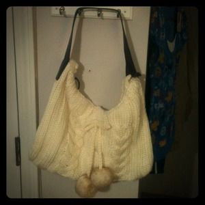 Cream crocheted and brown leather handbag!